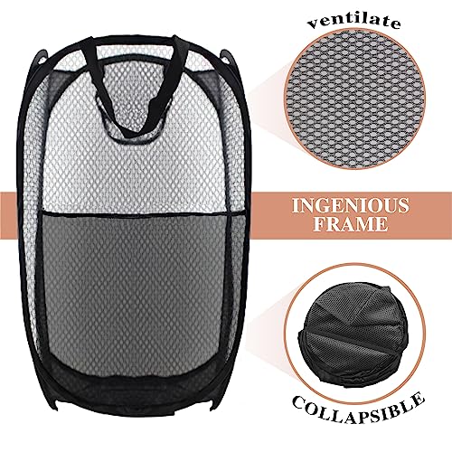 Collapsible Pop Up Laundry Hamper, Extra Large Mesh Foldable Laundry Basket, 28" x 16" x 16"(Black) - color: 1P Black