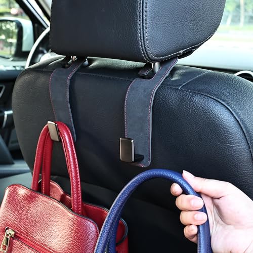 Amooca Car Seat Back Hook Universal Auto Storage Hanger Suede with Metal Car Seat Organizer for Handbag Purse Coat Umbrellas Grocery Bags 2 Pack Black - color: Black
