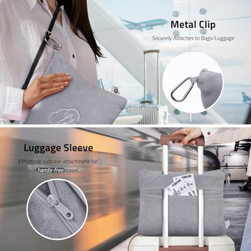Travel Blanket Pillow,Airplane Blanket Compact with Bag Eye Mask, Ultra-Soft,Warm & Lightweight Included,Travel Essentials for Women & Men, Luggage Sleeve & Backpack Clip 65x40 in, Grey - color: Grey