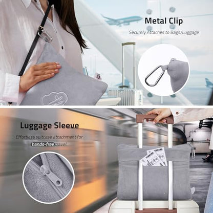 Travel Blanket Pillow,Airplane Blanket Compact with Bag Eye Mask, Ultra-Soft,Warm & Lightweight Included,Travel Essentials for Women & Men, Luggage Sleeve & Backpack Clip 65x40 in, Grey - color: Grey