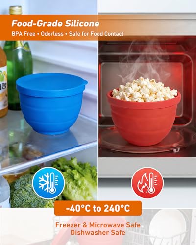 Silicone Bowl Liners for KitchenAid 5 Quart Stand Mixer, Collapsible Heavy-Duty Food Grade Silicone Bowl Inserts with Lids 3 Pack, Stable, Dishwasher Microwave Freezer Safe