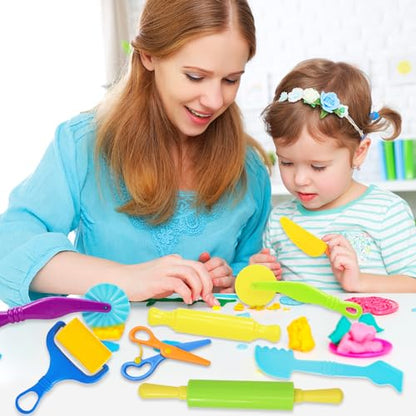LCY WEDSHI Dough Tool Set, 9 Pcs Dough Tools Sets for Kids Ages 4-8, Dough Accessories Includes Cutters Roller, Rolling Pins, Safety Scissors, Plastic Knife, Plastic Rollers - style: 9pcs