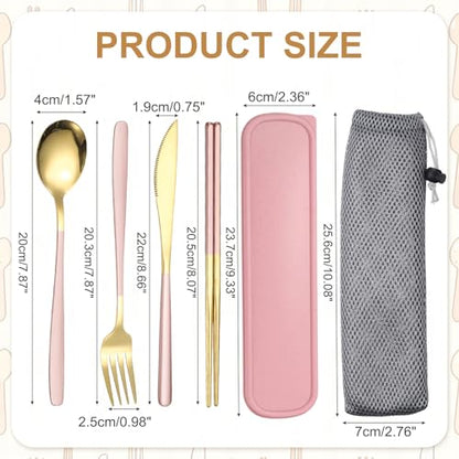 uxcell Travel Utensils with Case, Stainless Steel Portable Silverware, Pink/Gold - color: Pink/Gold