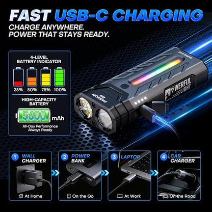 EDC Rechargeable Flashlight 3250 Lumens with RGB Light,55 Modes Multifunctional Flat Flashlight with Floodlight,Spotlight and Magnetic Base,Waterproof USB C Flashlight for Camping,Home,Emergencies - size: Large