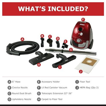 AHSC-1 Atrix Lil Red Canister Vacuum Portable Canister vacuum w/ 2 Quart HEPA Filter & Variable Speed Motor - style: Lil' Red
