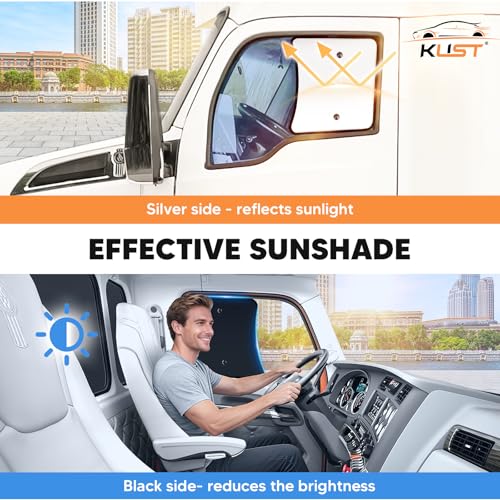 KUST 2PCS 23''*21.6'' Side Window Shades for Semi Truck/Heavy Duty Truck - Freightliner Cascadia, Volvo, Mack, Kenworth, Peterbilt, International LT, Western Star - Silver & Black Window Shades - size: Semi Truck/ Heavy Duty Truck (Silver&Black)