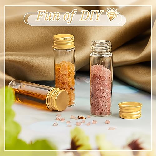 Didaey 100 Pcs Small Clear Vials Spice Mini Jars with Lids Mini Glass Bottles with Screw Aluminum Metal Caps Tiny Jars Sample Containers for Powder Cream Cosmetic Jewelry Wedding (15 ml,Gold Caps) - color: Gold Caps, size: 15 ml