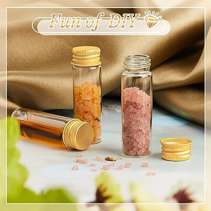 Didaey 100 Pcs Small Clear Vials Spice Mini Jars with Lids Mini Glass Bottles with Screw Aluminum Metal Caps Tiny Jars Sample Containers for Powder Cream Cosmetic Jewelry Wedding (15 ml,Gold Caps) - color: Gold Caps, size: 15 ml
