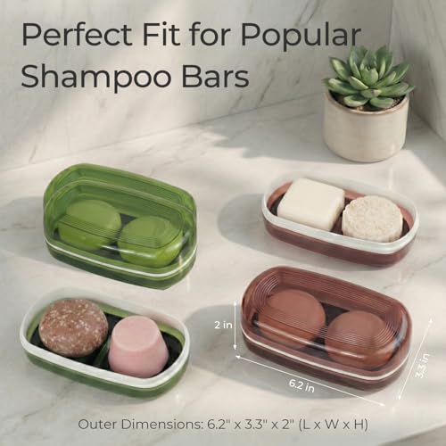 AIMAIAIMAI Shampoo Bar Holder Travel Case for Two Bars – Compatible with Kitsch Solid Shampoo & Conditioner Bars, Large Soap Container for Bathroom or Travel (Green Style A-Large) - color: Green Style A-large