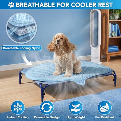 PetAmi Dog Cooling Mat, Ginkgo Leaf Shape, Pet Pad with Cooling Nylon & Soft Fleece, Q-Max > 0.4 Reversible All Season Blanket for Dogs & Cats, Medium 44x49 in, Light Blue - color: Baby Blue, size: Medium