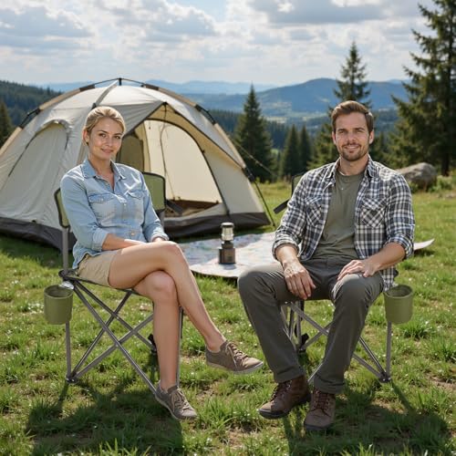 Northroad 2 Pack Tripod Camping Chairs, Portable 3 Legged Folding Tripod Stool Seat with Backrest, Small Compact Lightweight Tripod Chair for Adults Fishing Hunting - color: Green