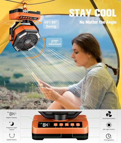 Camping Fan Battery Powered Fan - Rechargeable with Starlight, 20000mAh Battery Operated Outdoor 5 Speed Desk Fans with LED,Hook,Remote Control, Timer,Personal Fans for Tent, Power Outage, Fishing