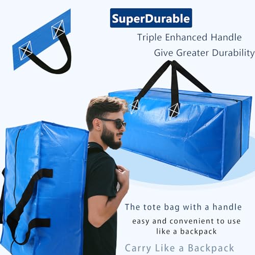 4 Pack Heavy Duty Extra Large Moving Bags - Strong Handles& Backpack Straps - Blue Storage Bags Alternative to Moving Boxes Bins, Packing bag Compatible with Ikea Frakta Cart - color: Blue, size: 4 Pack