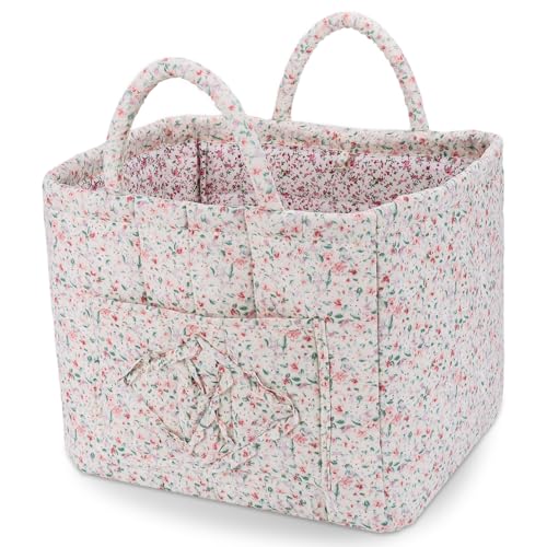 Storage Basket Boho Fabric Large Collapsible Floral Laundry Nursery Hamper Portable Folding Storage for Clothes Toys (Green Floral) - color: Green Floral