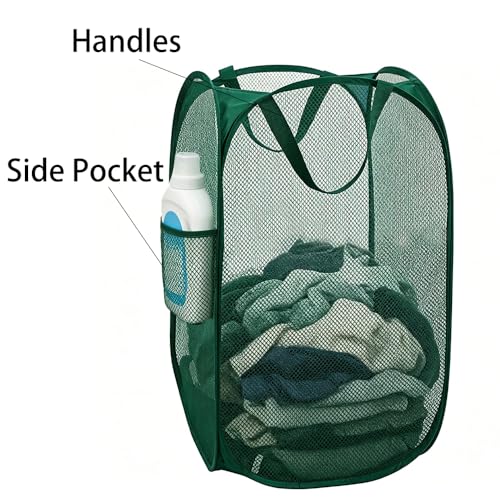 Larpur Pop Up Laundry Hamper Collapsible Laundry Basket, Portable Mesh Clothes Hamper, Dark Green - color: Dark Green