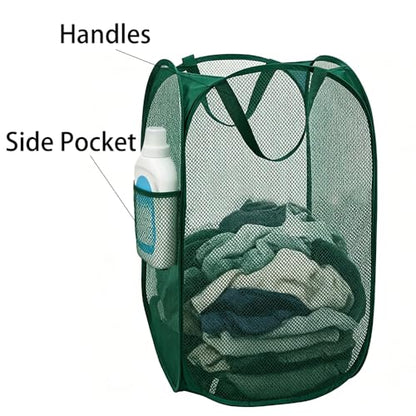 Larpur Pop Up Laundry Hamper Collapsible Laundry Basket, Portable Mesh Clothes Hamper, Dark Green - color: Dark Green