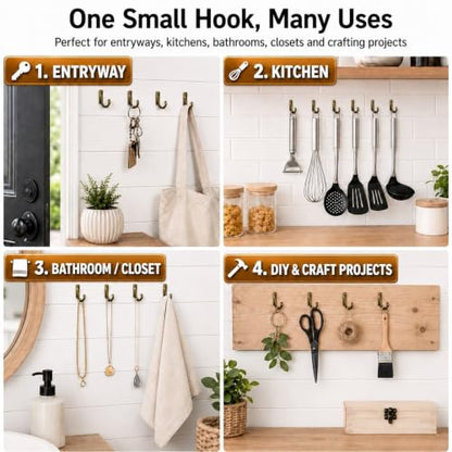 58 Pieces Wall Mounted Hook, Steel Small Coat Hooks, Bronze Single Hanger for Jewelry, Key, Hat, Kitchen Towel Little Hook with Black Screws for Farmhouse Retro Crafting Projects - color: 0.87"×0.59", Bronze