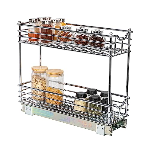 Household Essentials Glidez 2‑Tier Multipurpose Chrome‑Plated Steel Pull‑Out/Slide‑Out Under Cabinet Organizer, Chrome Finish - size: 7" - Extended, style: 2-Tier