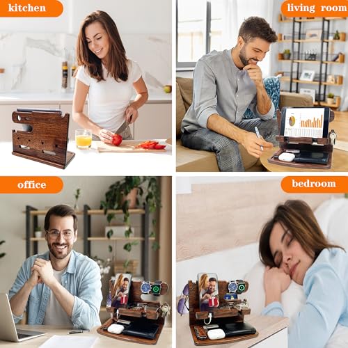 VEIYAILU Gifts for Men Boyfriend Dad Husband Him Wood Phone Docking Station Nightstand Organizer for Men (Walnut) - color: Walnut