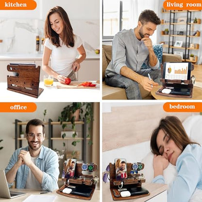 VEIYAILU Gifts for Men Boyfriend Dad Husband Him Wood Phone Docking Station Nightstand Organizer for Men (Walnut) - color: Walnut
