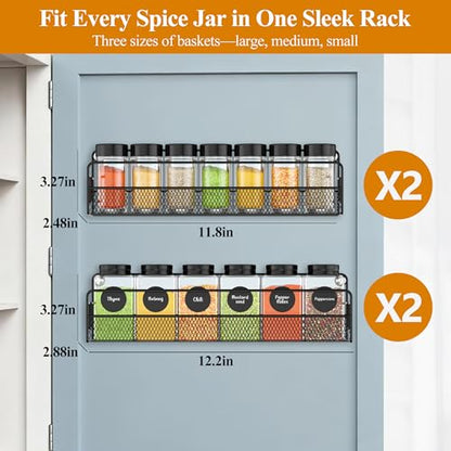 Wall Mounted Spice Rack Organizer, Pantry Door Organizer & Hanging Storage Baskets, Metal Spice Shelf for Kitchen Cabinet, 2 Depth Sizes Hold Large Jars to Nail Polish Bottles, 4 Pack - size: 4 Tier