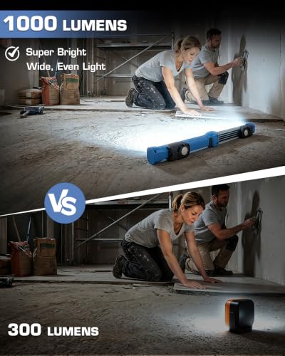 EverBrite 1000LM Magnetic Work Light, Rechargeable LED Mechanic Light with Dual Magnetic Bases & 360° Hanging Hooks, 4 Modes Under Hood Work Light for Car Repair, Garage, Emergency, 1 Pack Blue - color: Blue