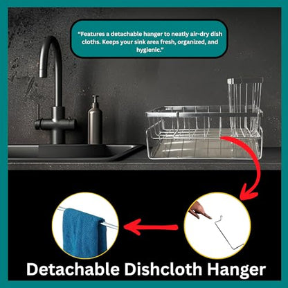 Big Kitchen Sponge Holder for Kitchen Sink, Self-Draining Sink Caddy for Brush Dishcloth & Soap, Stainless Steel Kitchen Organizer for Countertop, Home Essential House Cleaning Supplies