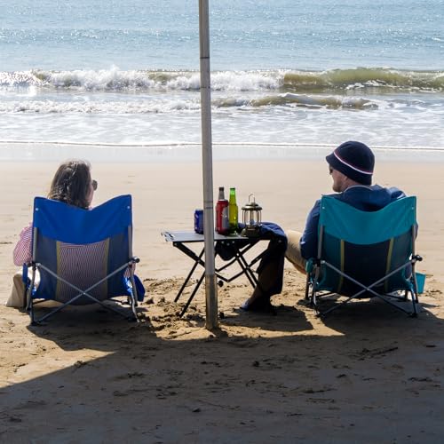Romswi Low Beach Chairs for Adults 2 Pack, Lightweight Folding Sand Chairs with Breathable Mesh Back & Cup Holder, Portable Compact Camping Chairs, 300lbs Capacity,Green - color: Green - Low Back
