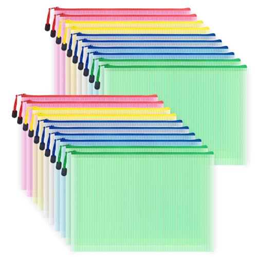 20pcs Mesh Zipper Pouch Bags, Multipurpose Waterproof Organization Storage Bag for Office School Home Travel (A4 Size 13.4''x9.4'', Multicolored) - color: Multicolored, size: A4 Size 13.4 x 9.4 inch