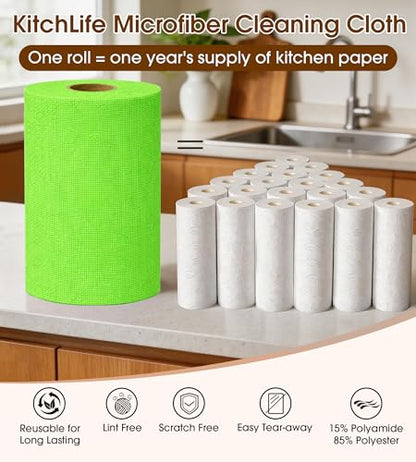 KitchLife Microfiber Cleaning Cloth Roll, 100 Pack - Tear-Away Microfiber Paper Towels, Lint-Free, Reusable, Washable for Kitchen, Car, Dishes, and Sensitive Surfaces (Neon Green) - color: Neon Green, size: 100 Pack