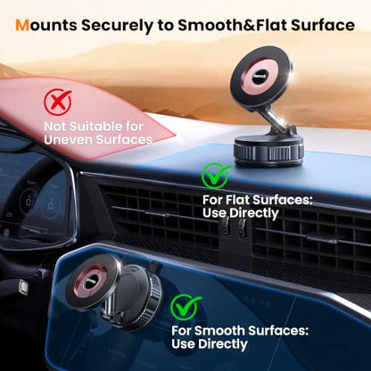 2026 Upgraded Vacuum Car Phone Holder for Magsafe [108+LB Strongest Suction & 3000gf Strongest Magnetic] 360° Adjustable Magnetic Phone Holders for Car for iPhone 17-12 Pro Max Plus Air Pink - color: Pink