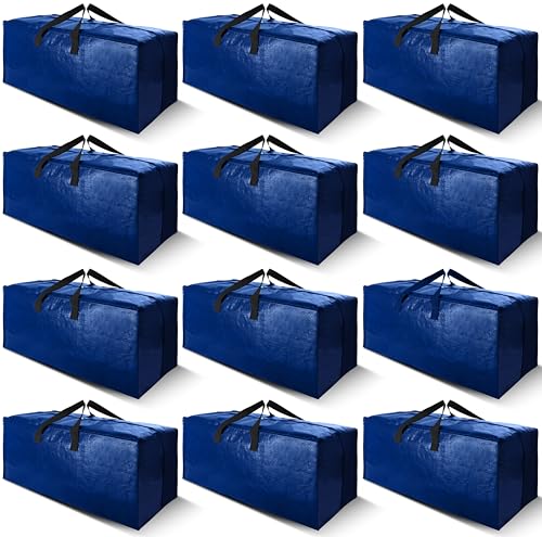 Cosy Family 12 Pack Heavy Duty Moving Bags with Backpack Straps - Strong Handles & Zippers, Storage Totes For Space Saving, Fold Flat, Alternative to Moving Box (X-Large-Set of 12, Blue) - color: Blue, size: 24 gal-Pack of 12