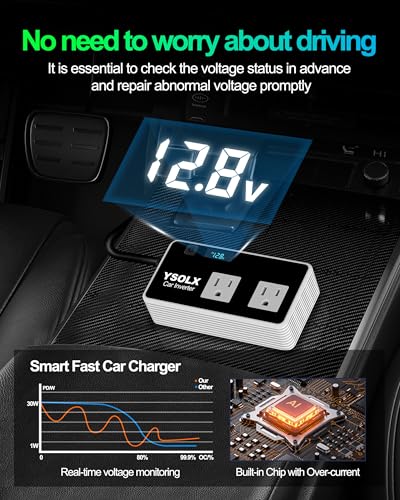 300W Car Power Inverters for Vehicles, YSOLX Car Inverter 12V to 110V with 3 USB Fast Charger and Car Plug Adapter Outlet for Laptop Computer Charger - size: 300W