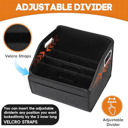 Car Storage Organizer Reinforced Dividable Leather Car Caddy Basket for Front Seat Floor Back Sturdy Frosted Handle 8 Compartments Adjustable Strap Buckles Slip-Resistant (Normal)