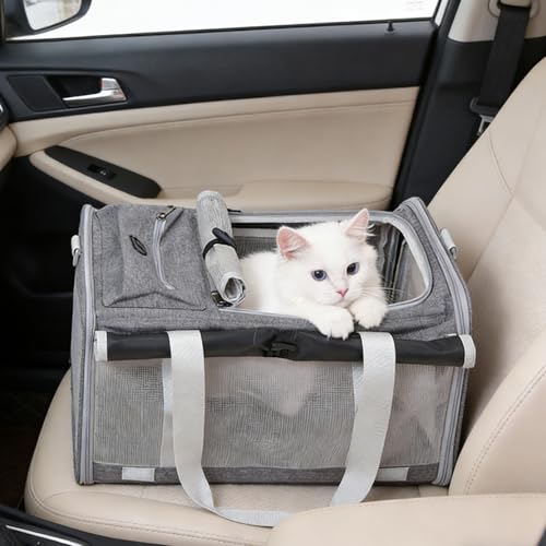 Pet Carrier Bag for Cats & Small Dogs, Airline Approved Travel Cat Carrier with Mesh Windows, Shoulder Strap & Removable Mat, Foldable Design for Home & Outdoor Trips - color: Grey
