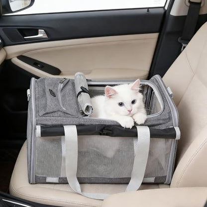 Pet Carrier Bag for Cats & Small Dogs, Airline Approved Travel Cat Carrier with Mesh Windows, Shoulder Strap & Removable Mat, Foldable Design for Home & Outdoor Trips - color: Grey
