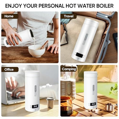 Portable Electric Kettle, Travel Tea Kettle, Small Hot Water Boiler Coffee Heater 450ML, 316 Stainless Steel, 4 Temperature Settings with Fast Boiling Water Auto Shut-off Boil Dry Protection (White) - color: White