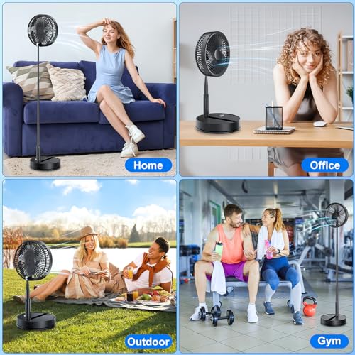 LIPETY Portable Foldable Rechargeable Oscillating Fan - 8" Battery Operated USB C Small Fan Remote, Quiet Table Desk Fan Folding Standing Pedestal Fans for Bedroom Rome Office Camping Travel