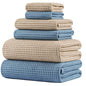 POLYTE 430 GSM Microfiber Quick Dry Lint Free Oversize Bath Towel Set, 6 Piece (Waffle Weave) - color: Beige,blue