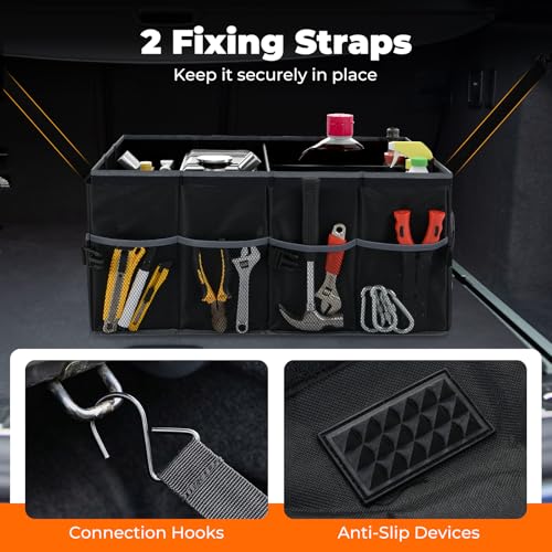 Goplus Collapsible Trunk Organizer, 13 Gallon Foldable Car Storage Organizer with Extenable Compartments, Pockets, Securing Straps, for SUV Van Sedan Truck, 22" x 16" x 10" - size: 13 Gallon （50L）