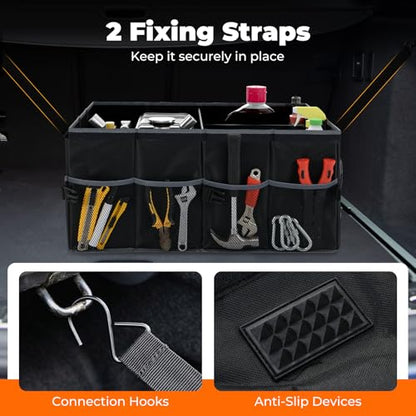 Goplus Collapsible Trunk Organizer, 13 Gallon Foldable Car Storage Organizer with Extenable Compartments, Pockets, Securing Straps, for SUV Van Sedan Truck, 22" x 16" x 10" - size: 13 Gallon （50L）