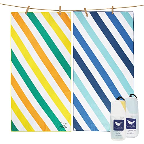 Whale Flotilla Quick Dry Beach Towels Oversized (35"x70"), Microfiber Sand-Free 2 Pack Beach Towel Set, Extra Large Compact Pool Travel Accessories, Aqua and Orange - color: Aqua/Orange, size: 70.00" x 35.00"
