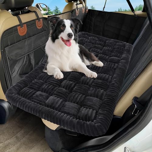 Dog Car Bed Mat, Non-Slip Backseat Extender Pet Blanket, Plaid Dog Bed for SUVs, Sedans & Trucks, Chew-Resistant Travel Pad for Dogs, Easy Clean & Scratch-Proof & Comfort (50"x24.6") Black - color: Black, size: For Cars/ SUV/ Small Truck (50"×24.6")