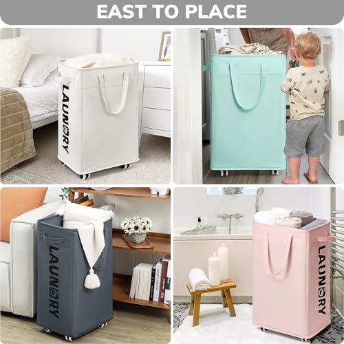 Goodpick Laundry Hamper with Wheels, 75L College Dorm Room Essentials, Clothes Hamper with Removable Wash Bag for Bedroom, Large Laundry Basket with Handle, White - color: White 1-Pack