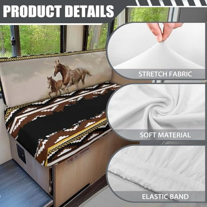 SEANATIVE Aztec Horse Pattern RV Dinette Sofa Couch Cushion Covers Replacement Couch Seat Covers Stretch Washable Furniture Protectors Camper Car Bench Cushion Slipcover Soft - color: Aztec Horse Pattern