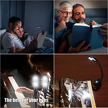 Music Stand Light, 1/2/4/10 Pack Clip on LED Book Lights, USB and AAA Battery Operated, Reading Lamp in Bed, 4 Brightness Levels, Ideal for Musician, Piano Player, Sheet Music, Travel (Dual Arm) - size: 1 Pack