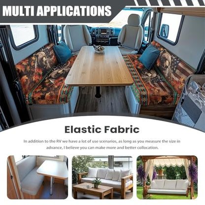 RV Dinette Cushion Covers Stretch Camper Cushion Cover Booth Seats, Aztec Bear Maple Leaf Print Washable Sofa Furniture Protector Replacement Slipcovers for Travel Trailer Couch - color: Aztec Bear Maple Leaf