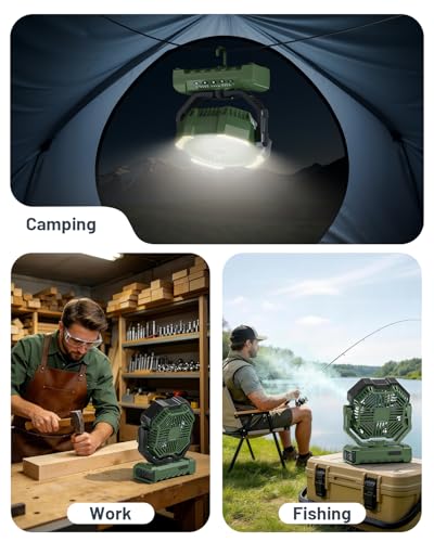 Misting Fan, Portable Camping Fans with 9oz Water Tank, 24000mAh Rechargeable Fan with 4 Speed, Battery Powered Fans with 120H Cooling, Last 5H Mist, 2 Mist Modes, Light, Outsides/Summer Essential - color: Army Green