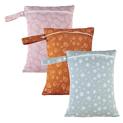 Happy Flute 3 Set Wet Bag Storage Bag Waterproof Washable for Baby | Travel Bags, Beach, Pool, Gym Bag for Swimsuits & Wet Clothes (Dandelion) - color: Dandelion