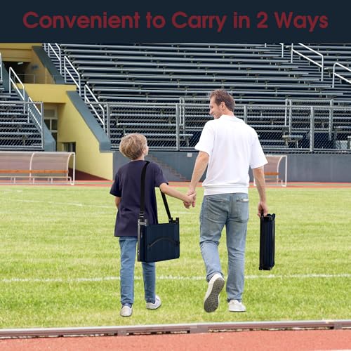 Stadium Seat for Bleachers with Back Support, Portable Bleacher Seat with Wide Comfy Padded Cushion, Metal Hook, Folding Stadium Chair with Shoulder Strap, Carry Handle, Cup Holder, Navy Blue - color: Navy Blue